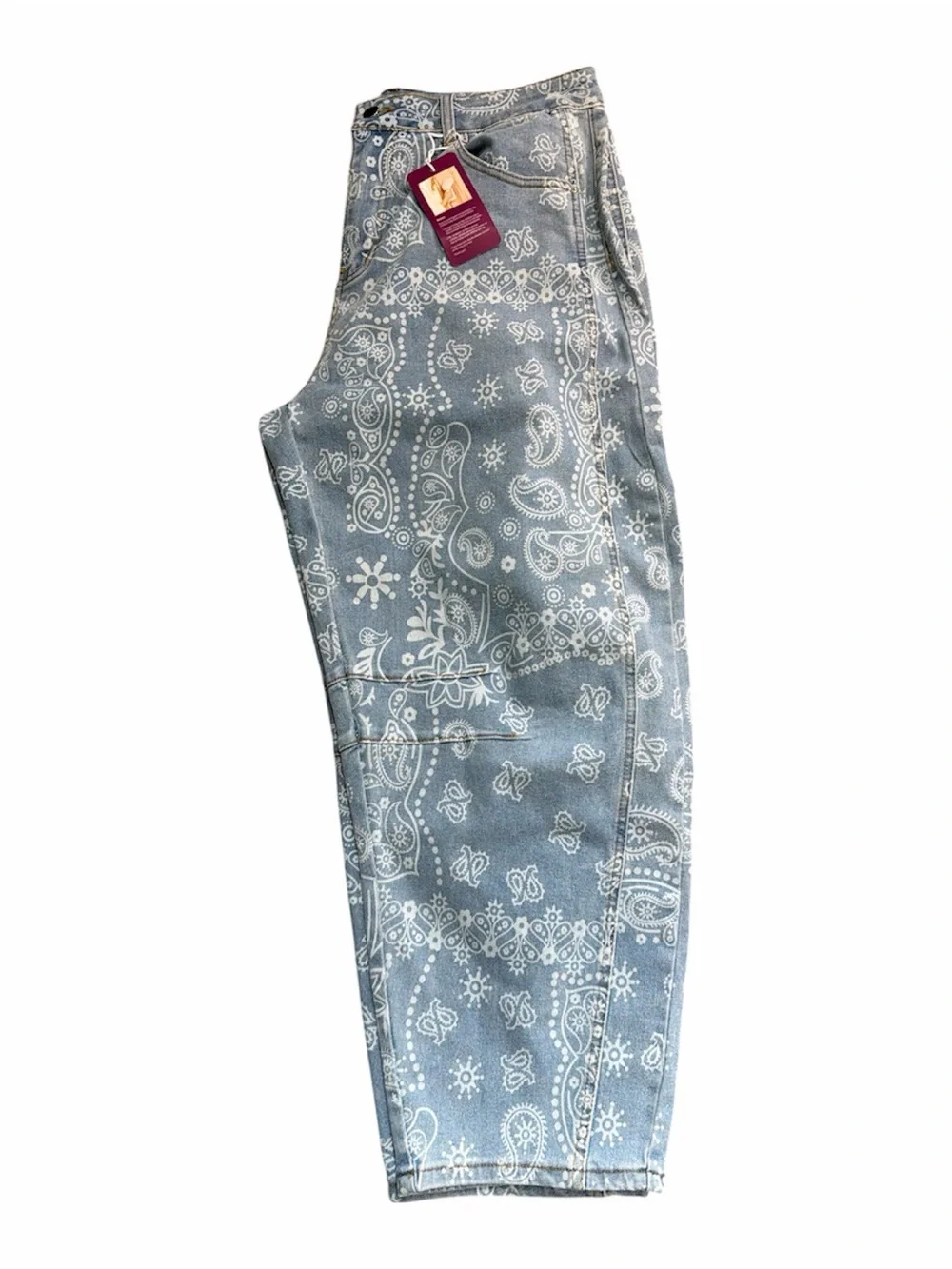 Navy Blue Bandana Print Barrel Jeans - Picture 3 of 3